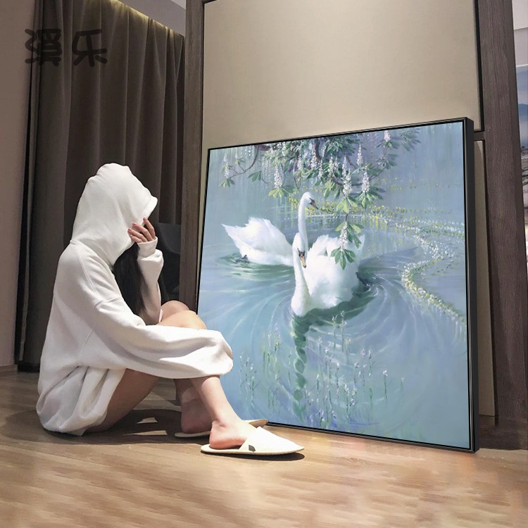 现代轻奢玄关装饰画白天鹅动物个性艺术客厅沙发背景墙壁竖版挂画图片