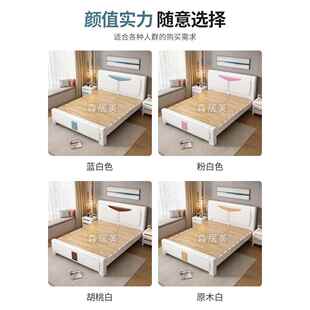 全实木床白色榫卯结.8米储主卧双人构大床1现代简约橡01压纹榫木