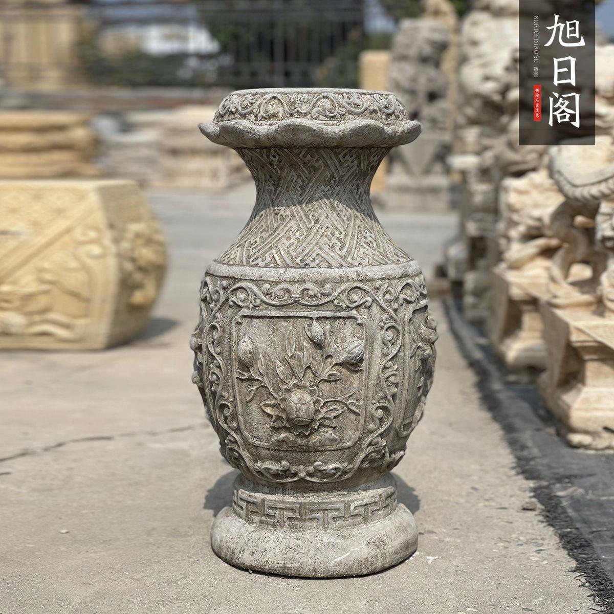 石雕仿古花台柱做旧石花架子中式摆件庭院花盆柱青石石墩复古风格