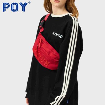 POY®新款骑行包运动女式挎包红色腰包女斜挎包休闲手机背包男胸包