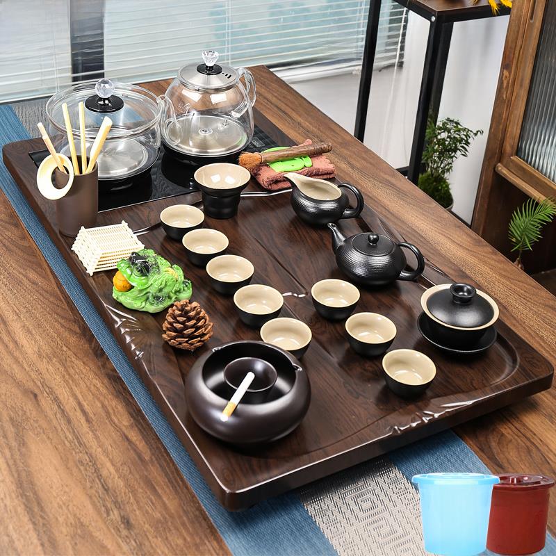茶盘家用一体机全自动底水玻璃水壶功夫茶具简易实木茶海