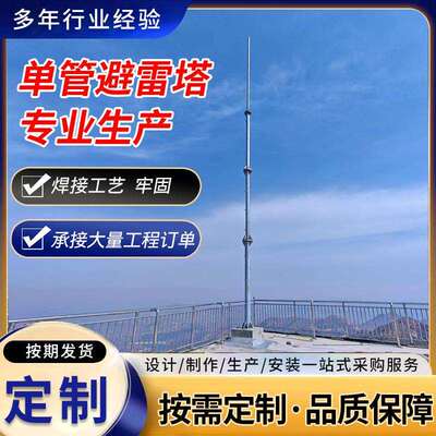 避雷塔30m变电站房顶防雷塔屋顶单管避雷针塔单管避雷针接闪杆