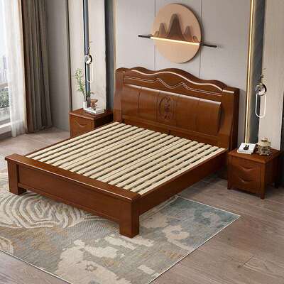 新中式胡木木储实床1.8米大床现代简LH-908约双桃人床高箱物主卧