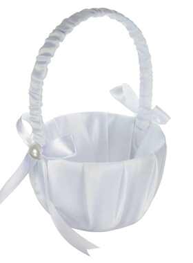 White Flower Girls Baskte 白色缎面珍珠花结花童花篮拍下秒发