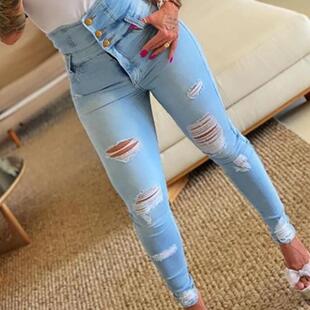 Womens High Waist Ripped Jeans - Fashionable Street Style