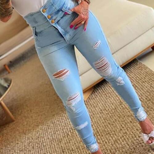 Womens High Waist Ripped Jeans - Fashionable Street Style