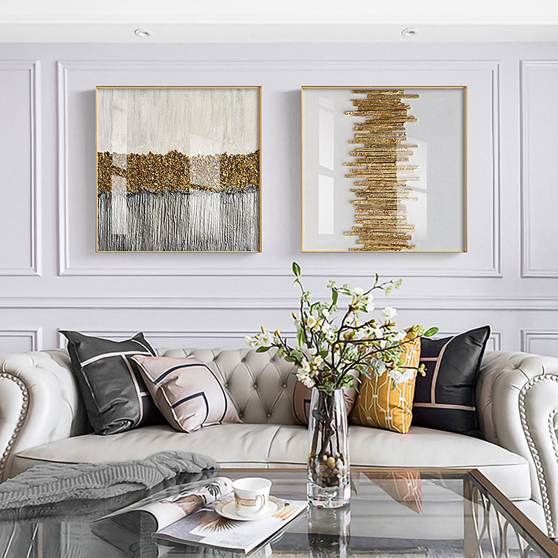 现代轻奢客厅装饰画沙发背景墙挂画简约抽象大气金箔正方形晶瓷画,家居饰品,现代装饰画,淘宝优惠券,粉丝福利购,淘宝优惠卷