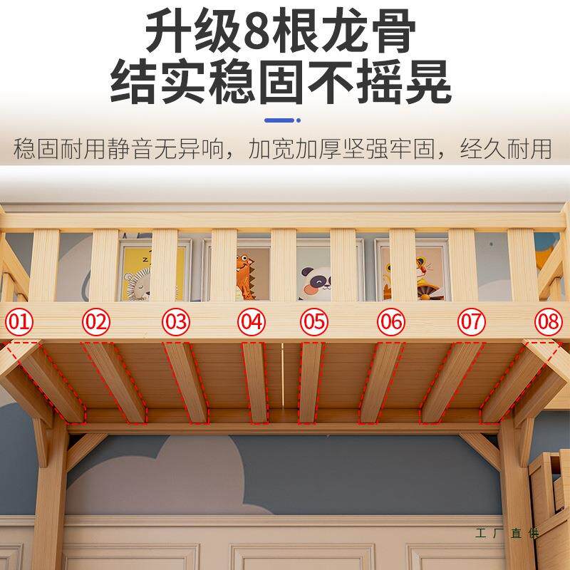 全实木儿高架985床上床下桌舍童上铺带书桌组合多功能成下人宿高