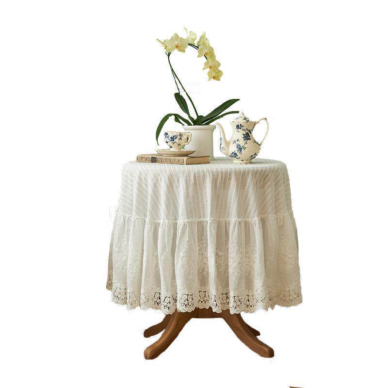 蕾丝桌布北欧高级感法式餐桌布现代圆形白欧式轻奢华圆茶几布套罩