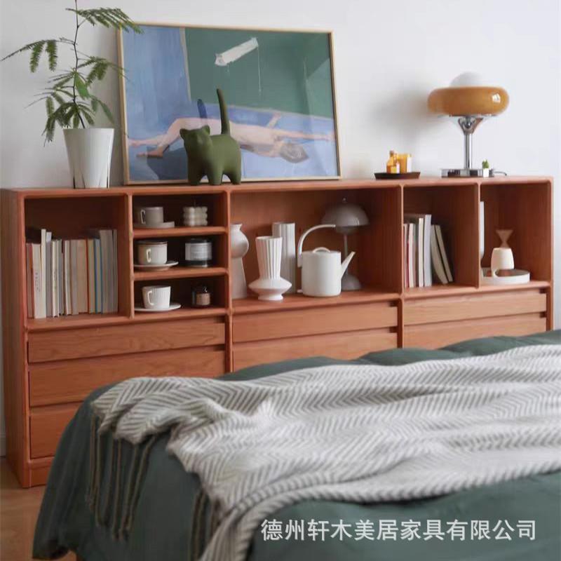 日式实木书柜北美樱桃木落地书柜多功能储物柜现代简约书橱电视柜