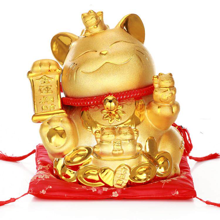 金色招财猫摆件小号大号陶瓷扑满存钱筒摇手开 业收银柜台装饰发