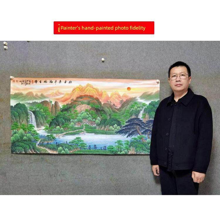 周章才艺正宗国画定制客厅聚宝盆山水画纯手绘字画办公室装修挂画