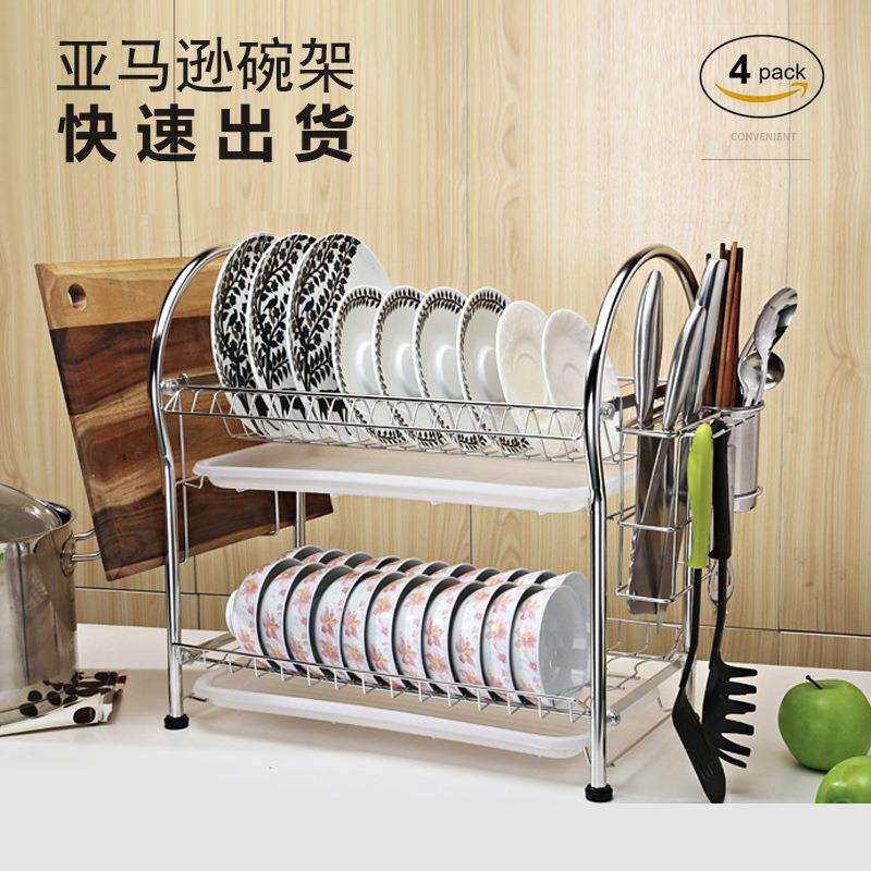 304不锈钢双层碗碟置物架家用厨房水槽沥水碗架大号碗碟盘子架