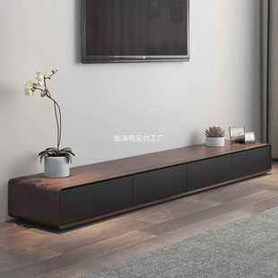 现代中古风电视柜极简北欧轻奢新中式 电视柜木 加高落地免安装