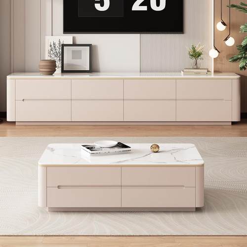 麦比梵实木落地电视柜茶几组合现代简约客厅家用2025新款小户型电视机柜摆件饰品床笠拉车