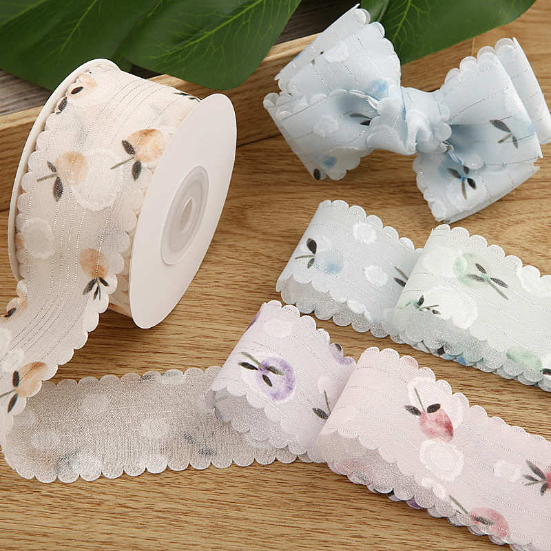 花边水果雪纺纱织带 服装鲜花装饰蝴蝶结diy发饰双层银丝条纹带