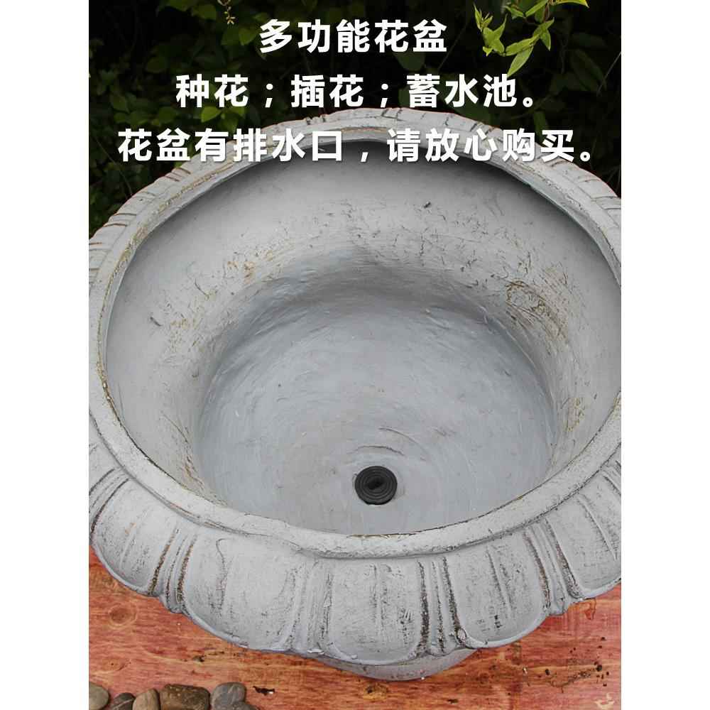 户外花钵欧式复古玻璃钢大号花盆园林景观阳台花园庭院罗马柱摆设