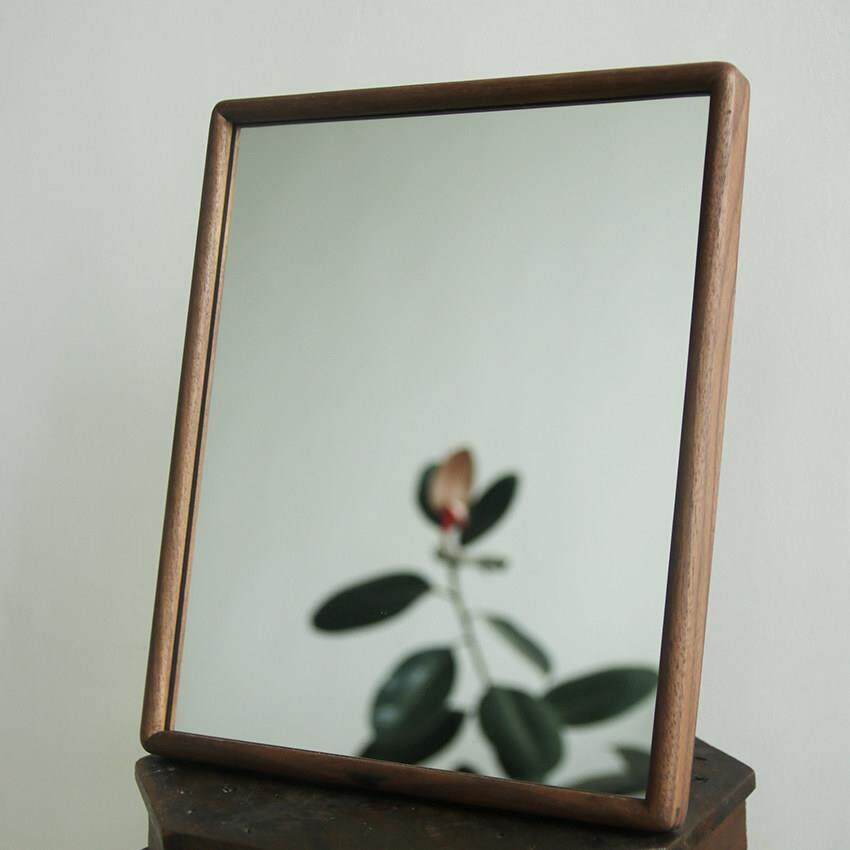 夜雨春山化妆镜 黑胡桃木桌面覆古中式挂墙礼物台式化妆镜子
