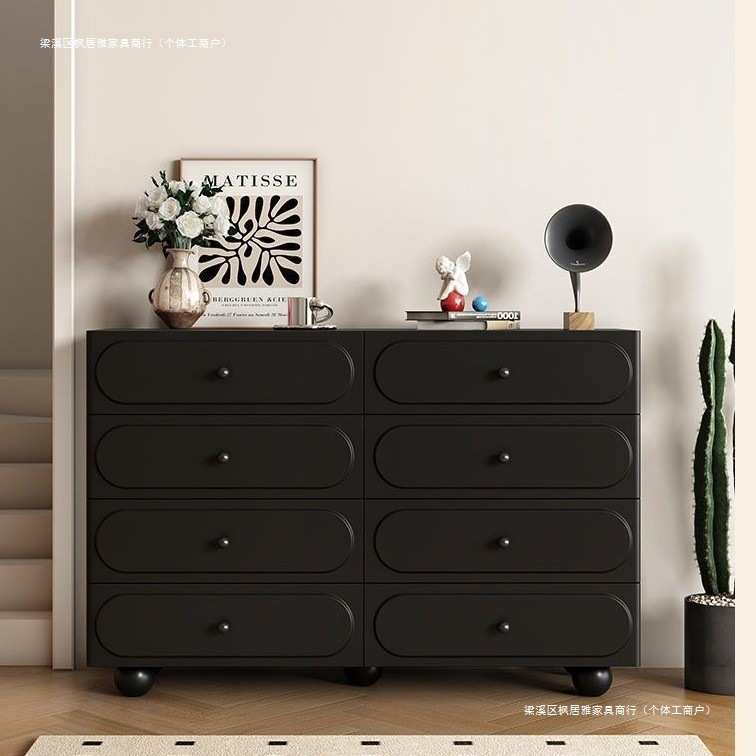法式轻奢八斗柜黑色感客厅极简边柜北欧卧室床尾柜收纳柜斗柜