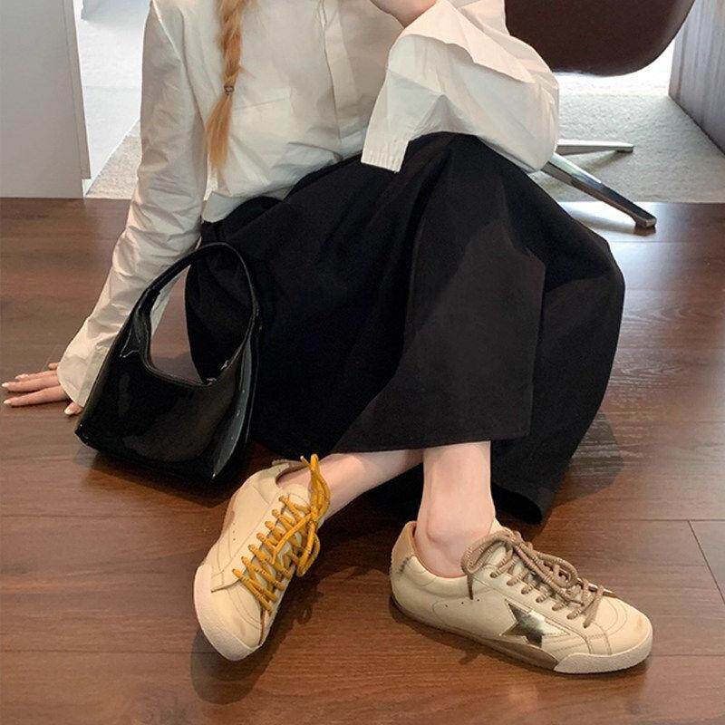 香港真皮厚底德训鞋女2026春季新款休闲运动阿甘小白鞋星星小脏鞋