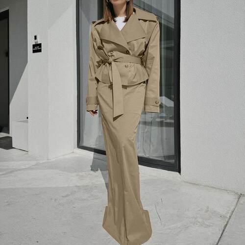Women's half length long skirt set, lapel long sleeved
