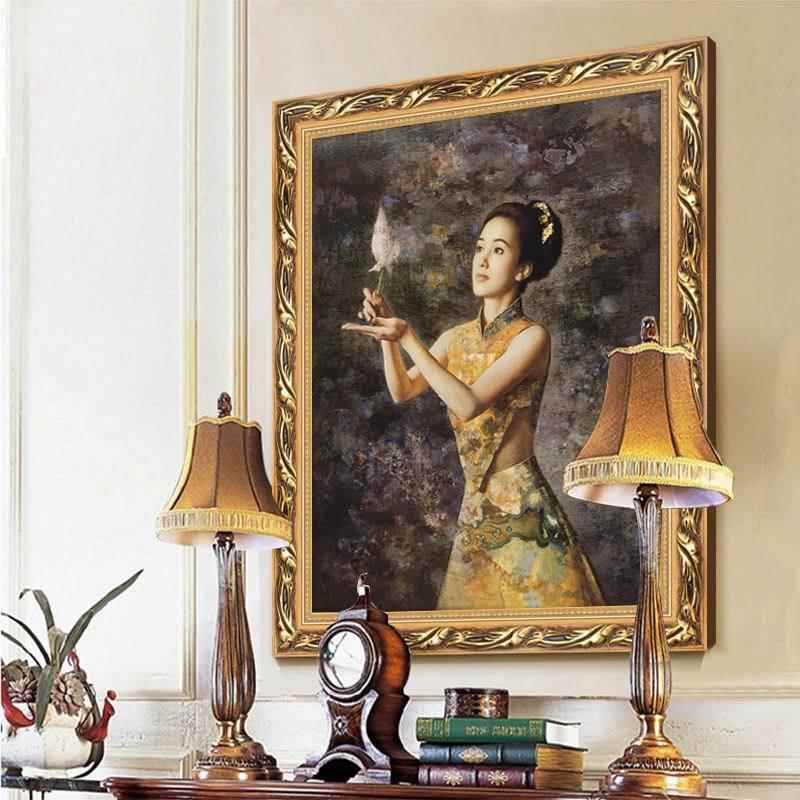 酒店旅馆洗浴宾馆装饰画欧式玄关过道有框油画谢楚余美女人物挂画
