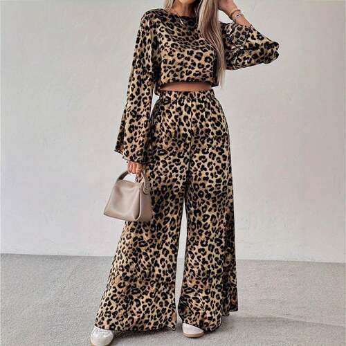 Women's Leopard Print Two-Piece Set  Comfortable Loose Fit