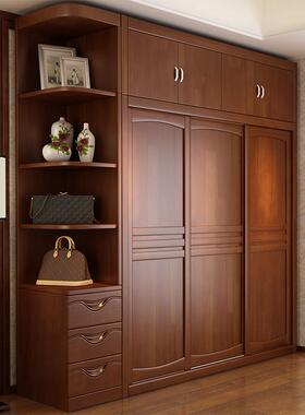 0J中式复F75957SS古实木四衣柜原橡家木整体组合推拉门柜子卧室用