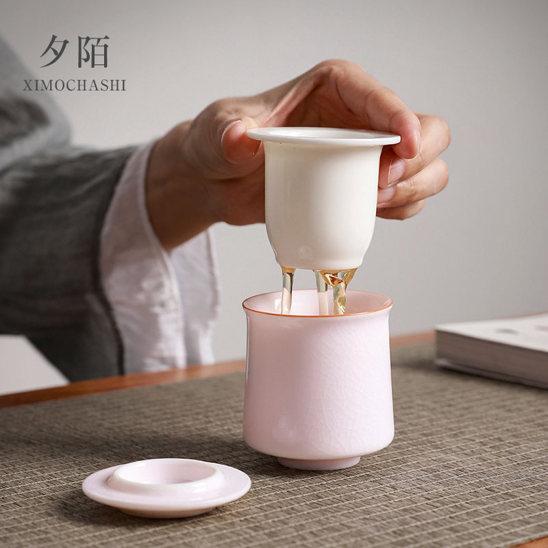 户外喝茶旅行茶杯露营茶具汝窑泡茶套装女士个人小套便携式快客杯