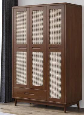 实木藤编门衣柜北欧实衣柜简约橱合小户yfQS-11T型卧室组柜收纳木