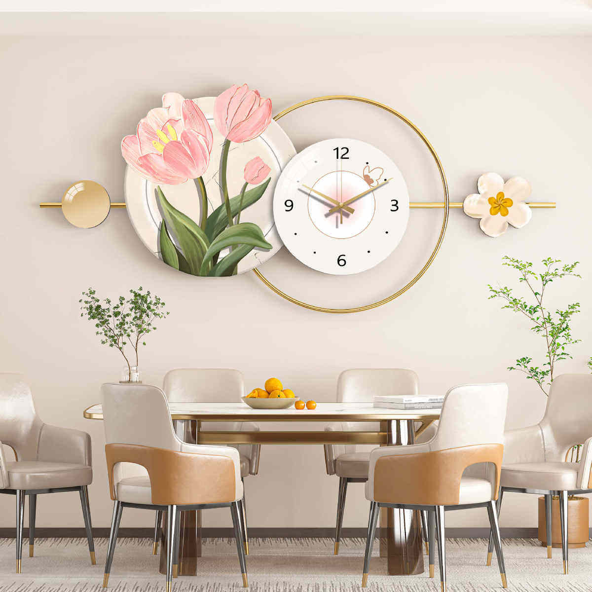 餐厅时钟电视挂钟客厅现代家用挂表清新静音创意挂画装饰现代钟表