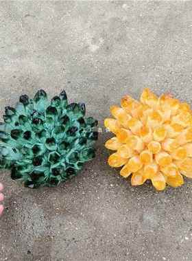 天然绿色水晶绿幽灵水晶簇原石鱼缸景石家居摆件消磁净化防