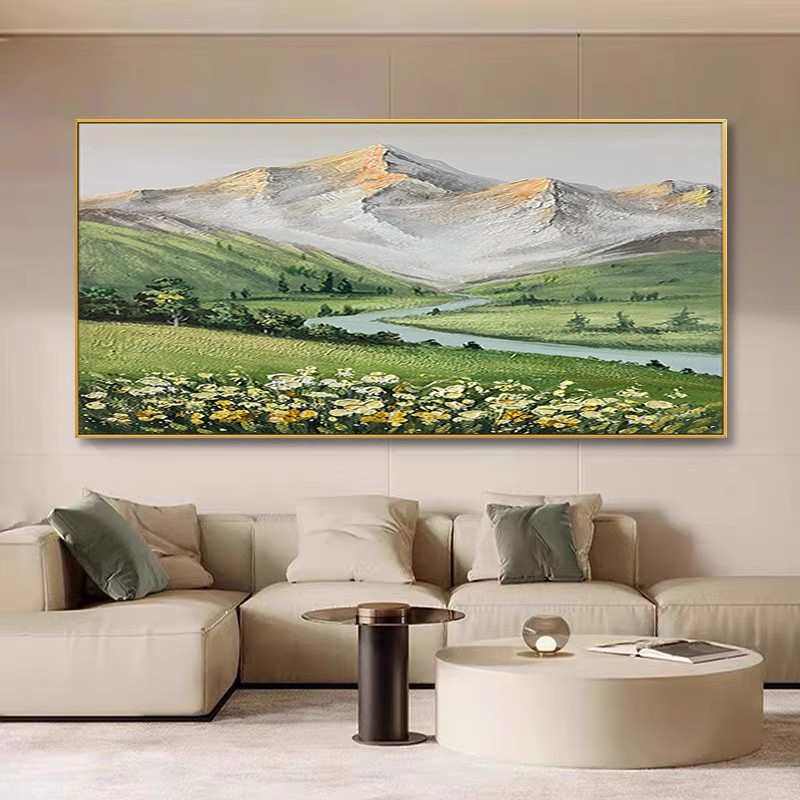 手绘油画雪山湖畔风景餐厅挂画客厅背景墙装饰画轻奢玄关肌理画,家居饰品,油画,淘宝优惠券,粉丝福利购,淘宝优惠卷