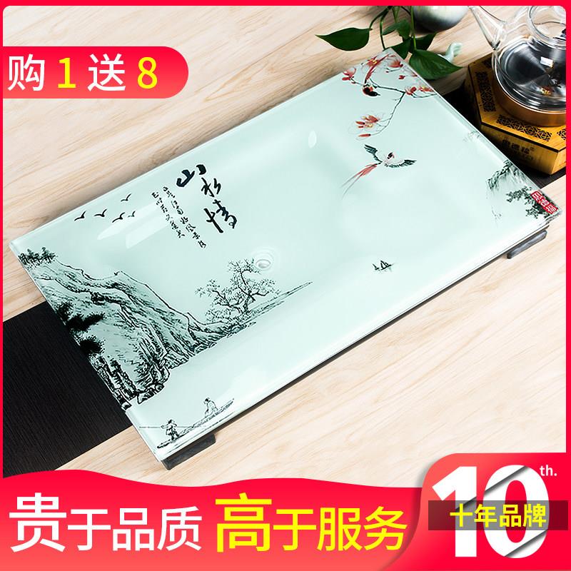 大钢化玻璃茶盘简约功夫托盘茶具套组排水式钢化琉璃茶盘思德福