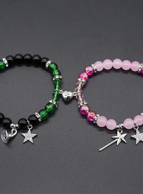 1Pair Magic Stick Hat Crown Pendant Beads Bracelet Couple Ma