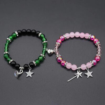 1Pair Magic Stick Hat Crown Pendant Beads Bracelet Couple Ma