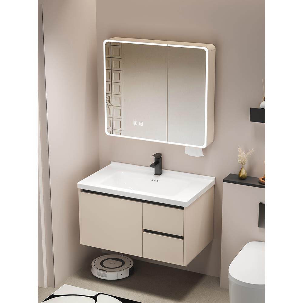 新款加厚蜂窝铝浴室柜组合洗漱台陶瓷一体盆小户型卫生间洗脸盆柜