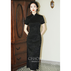 黑色旗袍女新中式，绝美改良2024年轻夏季大码日常可穿高贵