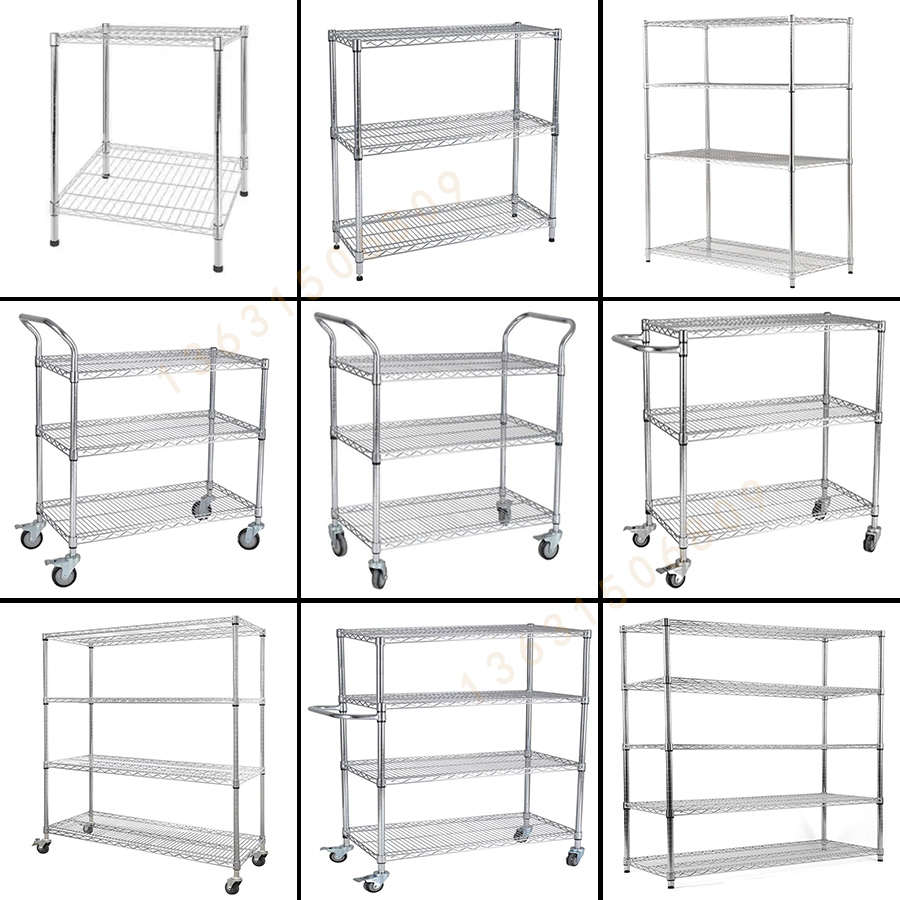 仓库镀铬线网货架带轮移动不锈钢仓储置物架多层家用落地物料架子