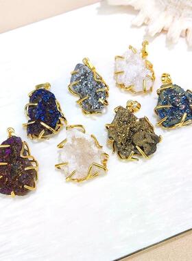 天然水晶石六角柱绕线吊坠项坠DIY饰品配件水晶角柱六棱锥跨境