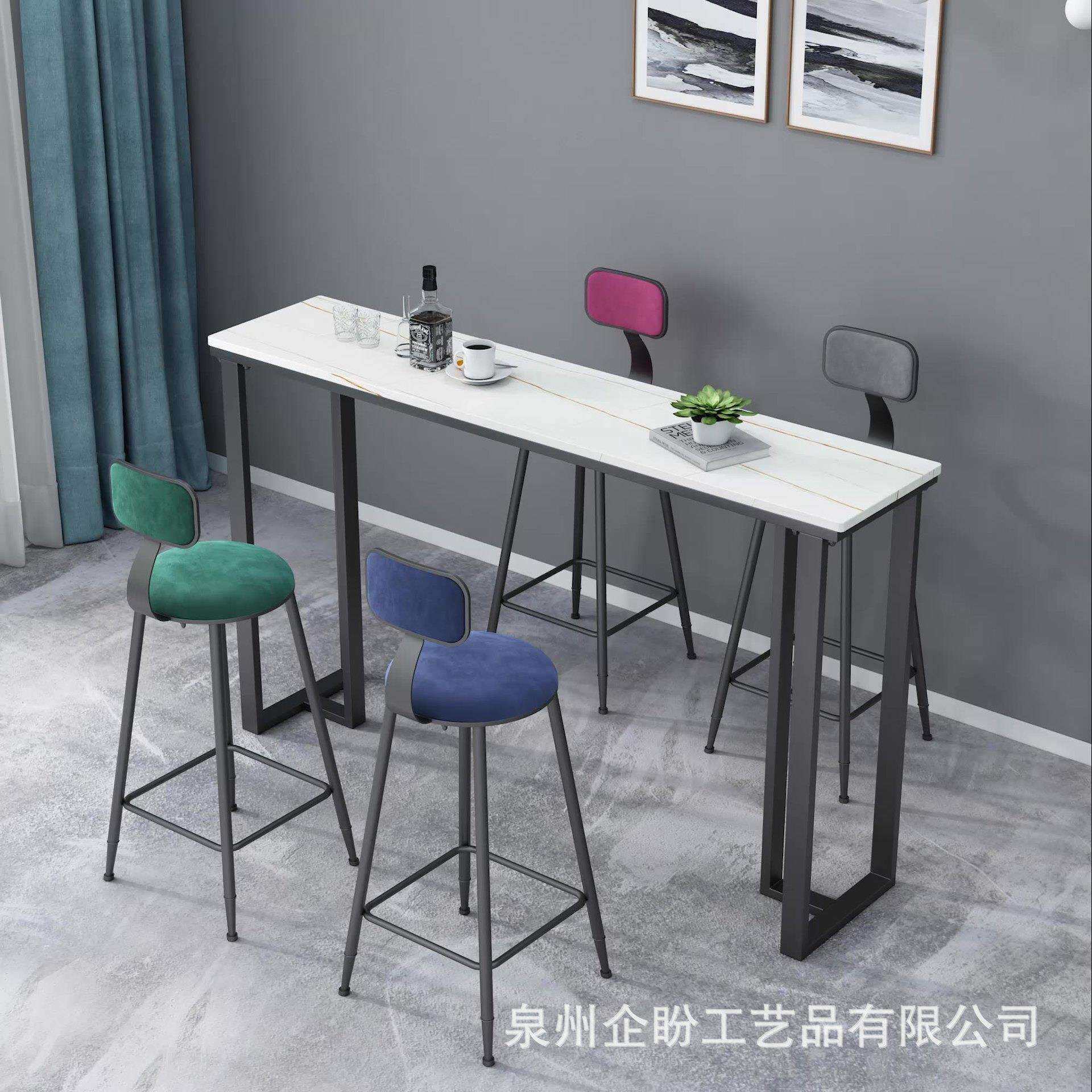 北欧岩板吧台家用客厅靠墙玄关长条高脚餐桌阳台休闲洽谈桌椅组合