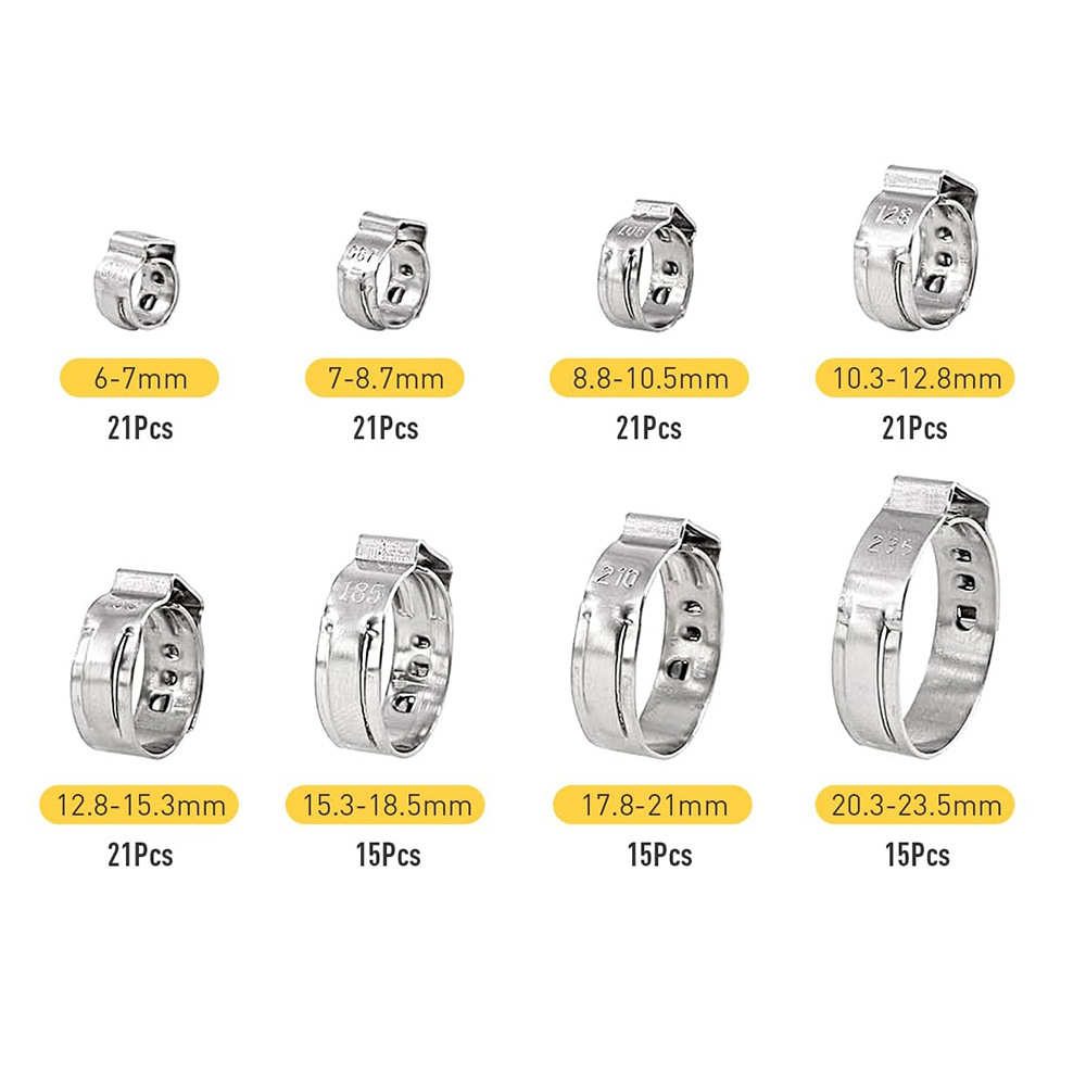 批发150pcs 盒装 304不锈钢 软卡箍管箍压合软管夹组合套件