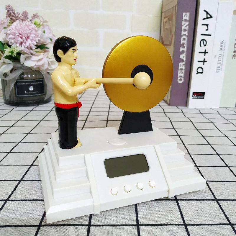 外贸简约时钟静音数字儿童闹钟更夫敲锣打鼓大音量床头闹钟跨境