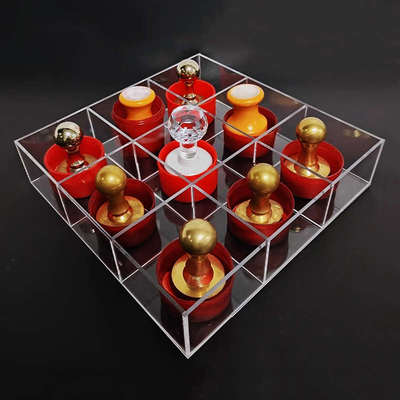 亚克力收纳盒透明格子展示盒九宫格印章珠子分格盘耳钉饰品盒带盖