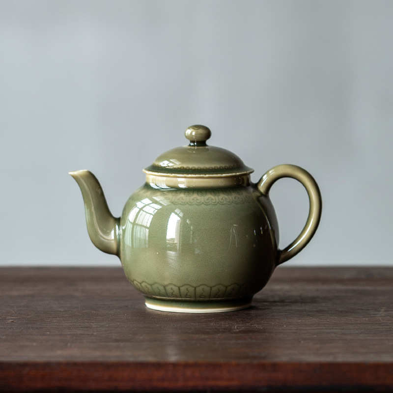 陶瓷功夫越窑茶壶家用壶中式球过茶壶抓滤泡不烫手茶具孔手小青瓷
