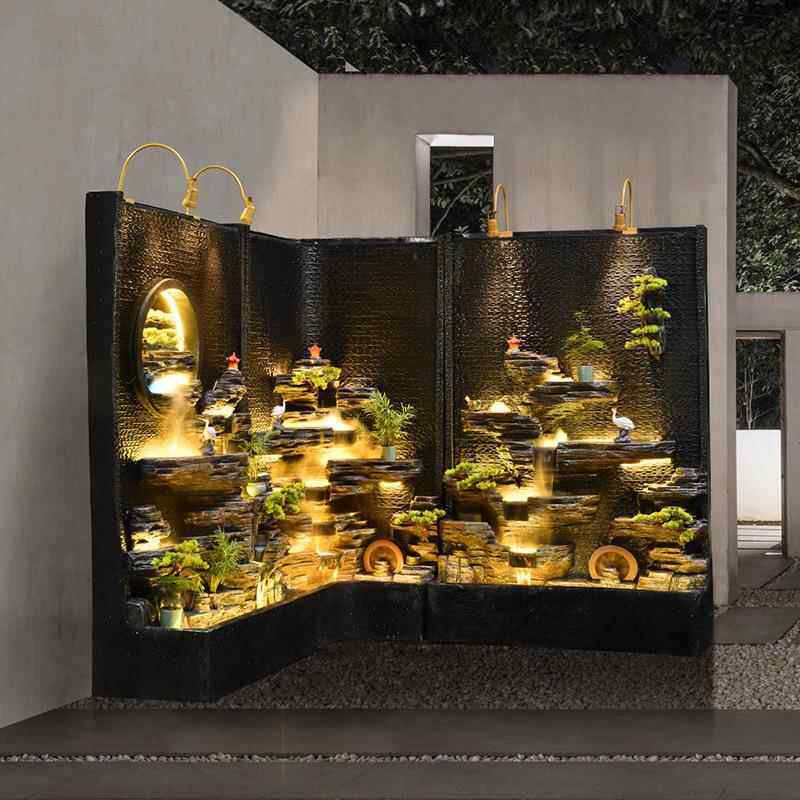 大型水幕流水墙屏风入户花景观玄关隔墙断办公室循环水鱼摆缸WMK
