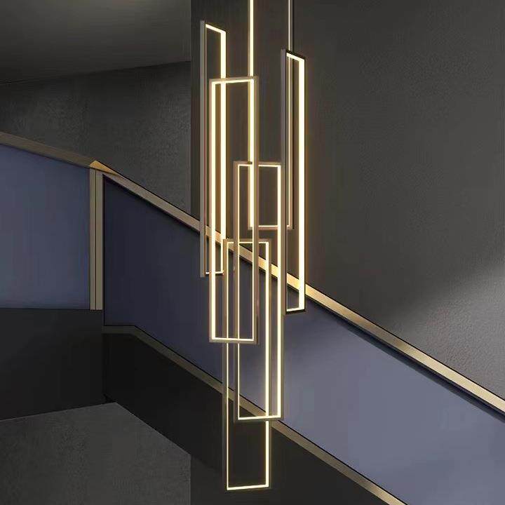 楼梯吊灯现代简约别墅复式楼中空loft旋转楼梯间极简超长 哈 搜