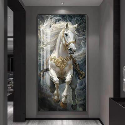 马到成功玄关装饰画大气骏马图客厅壁画现代轻奢挂画