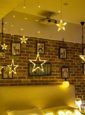 led灯串五角星窗帘灯彩灯闪灯圣诞灯串房间节日装饰灯星星灯串