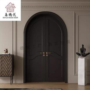 双开圆弧门实木烤漆卧室门黑色房间平开门拱形室内门南京
